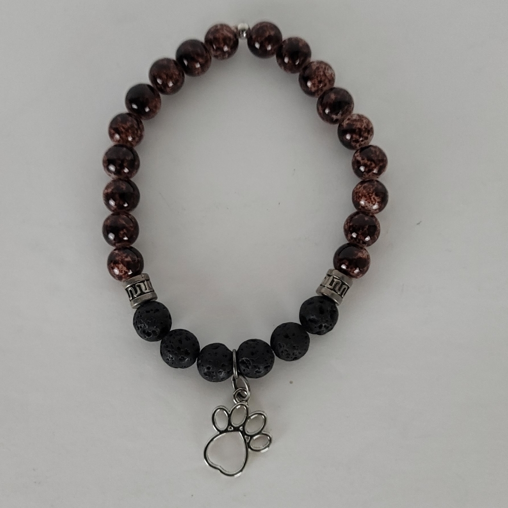 Lava Stone Diffuser Bracelet with Paw Print Charm
